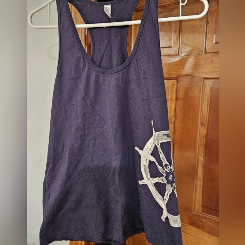 Reel Bliss Women's M Navy Anchor Racerback Tank